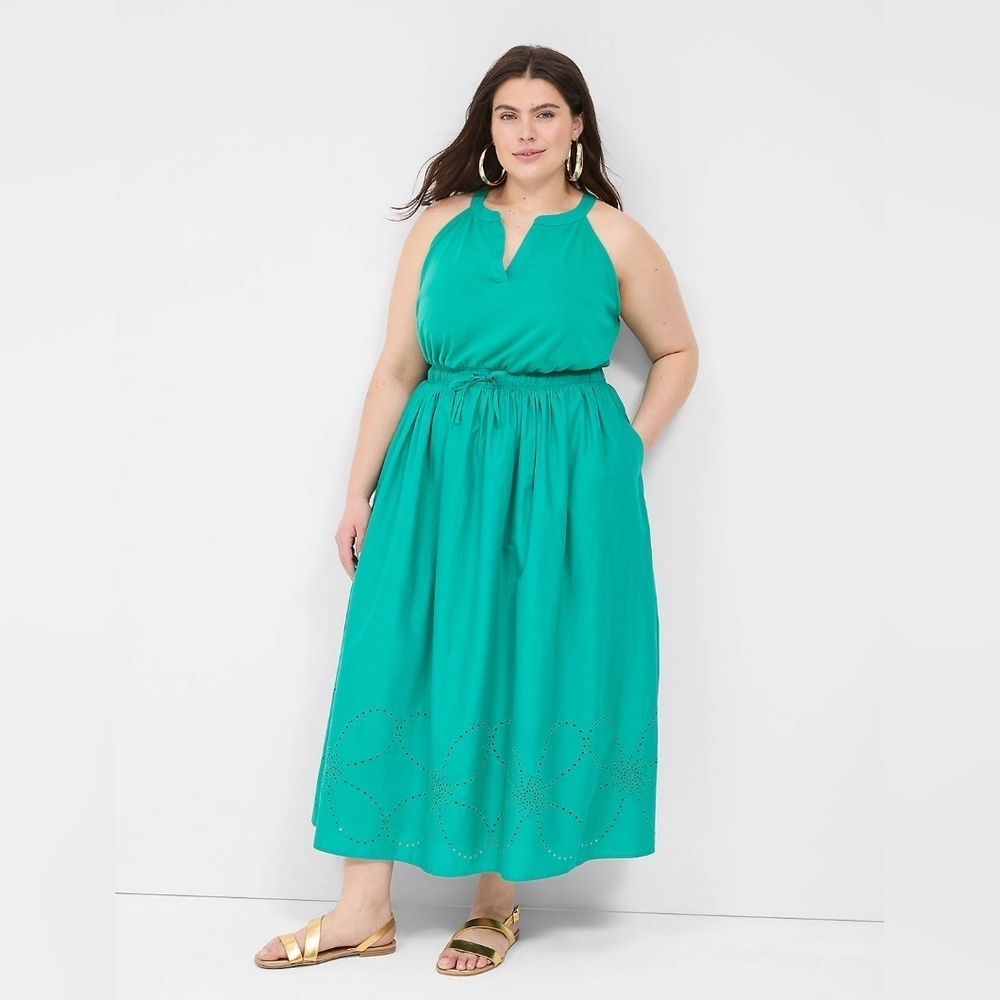 Lane Bryant Teal Sleeveless With Pockets.. Maxi Dress..Size:1X
